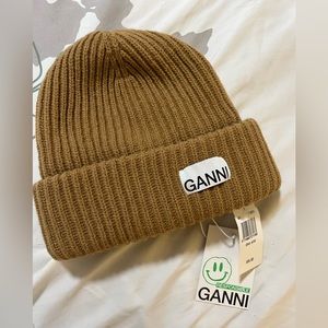 GANNI Rib Knit Beanie in Tiger's Eye